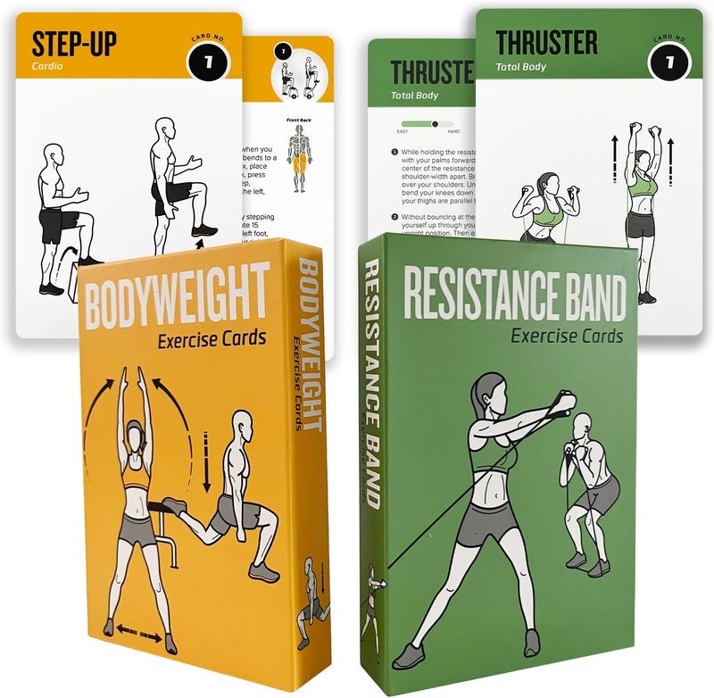 ELAORY Bodyweight & Resistance Belt Workout Cards, 100 Different Exercise Cards with Detailed Illustrations, Large Size 5" x 3.5" Fitness Cards for Women & Men - Image 1